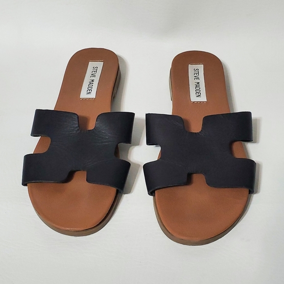 Steve Madden Dariella Black and Brown Slide Sandals Leather Upper Size 6 - Picture 2 of 6